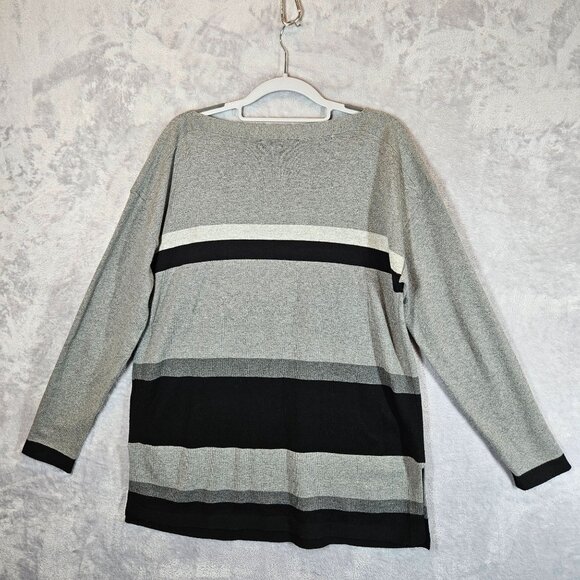 Gap sweater Sweater Mens L Grey Black stretch striped Career Office warm beach - Picture 2 of 10